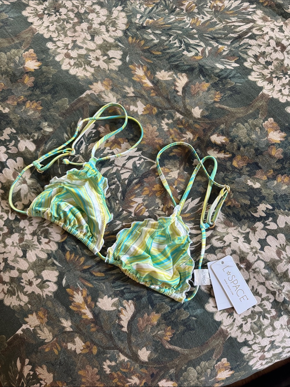L*Space Striped Triangle Bikini Top - Green & Yellow